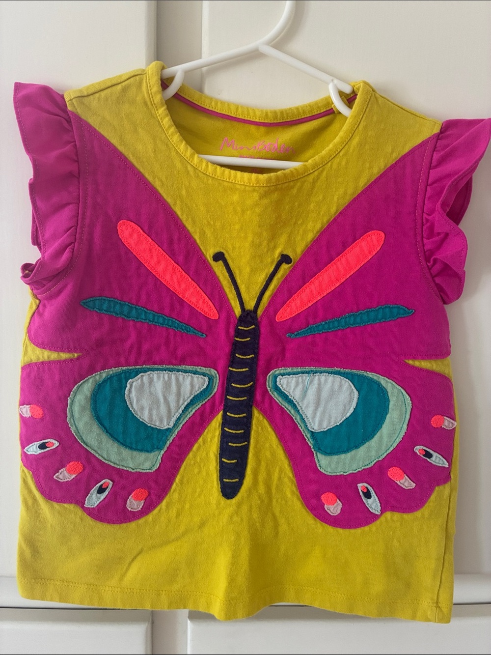 Mini Boden Yellow & Pink Butterfly Appliqué Tee